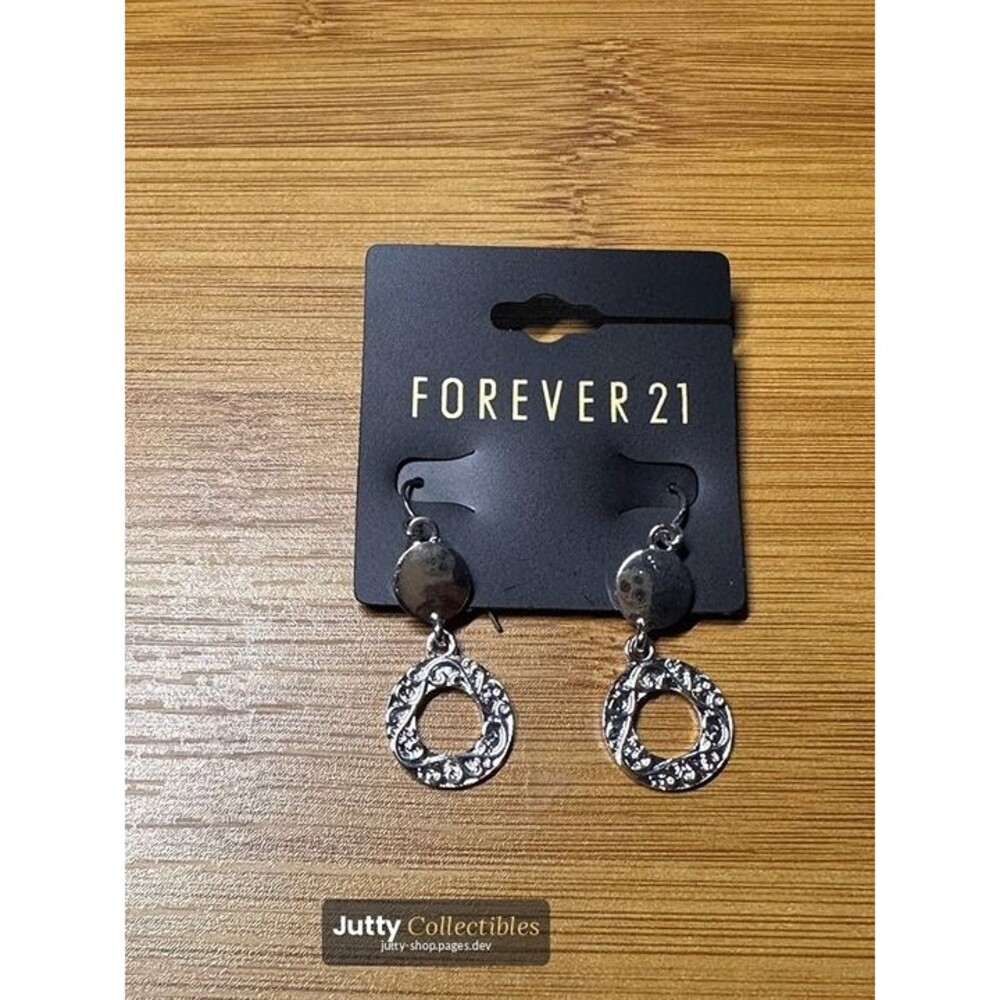forever 21 black circle drop earrings hammered boho nwt